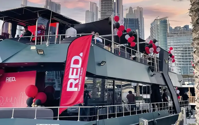 Corporate branding setup on a yacht hire in Dubai
