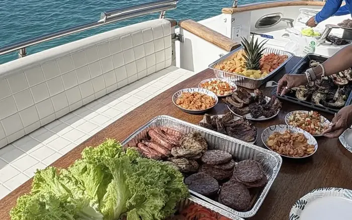 Catering buffet on a yacht charter in Dubai