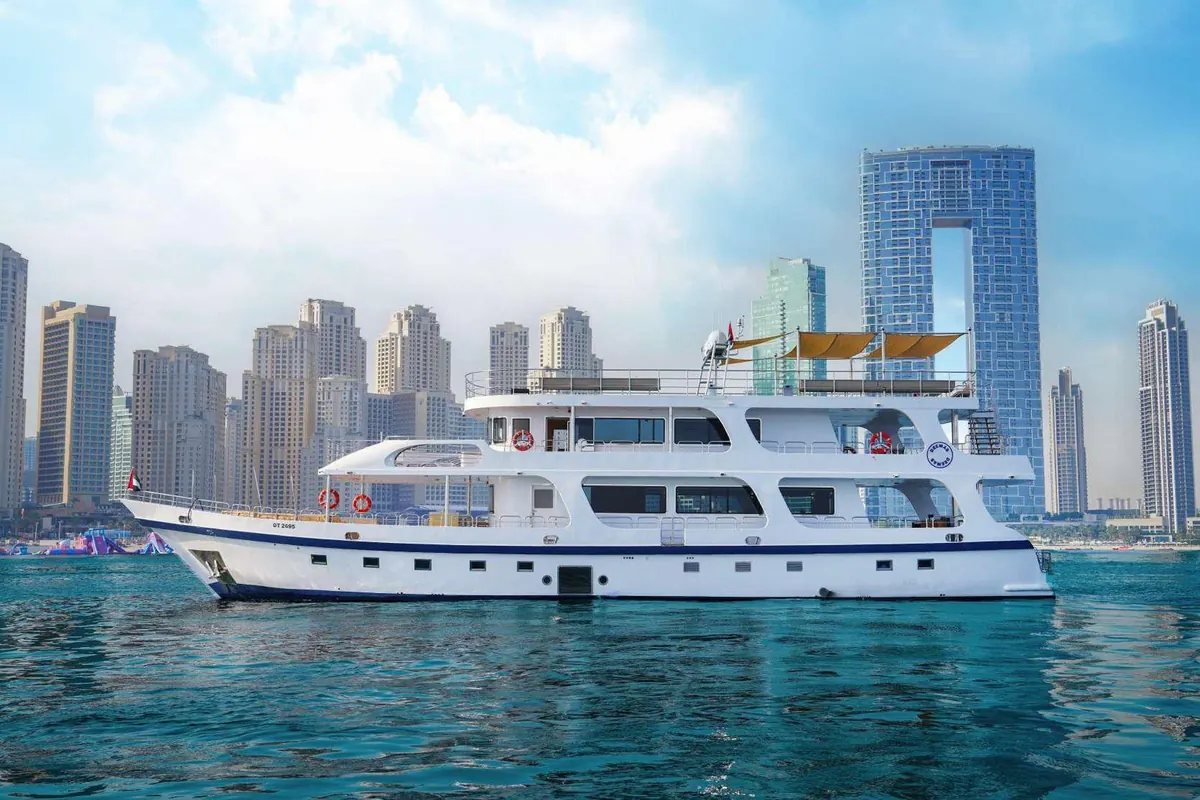 Yacht charter Dubai: Dubai Marina skyline from a hired yacht